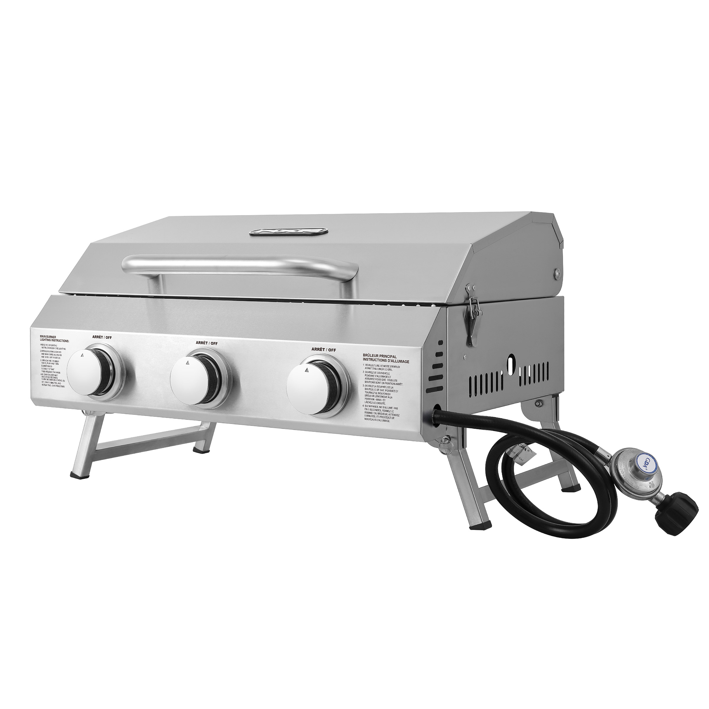 NXR 3 Burner Portable Gas Grill, Stainless, Tabletop, Camping