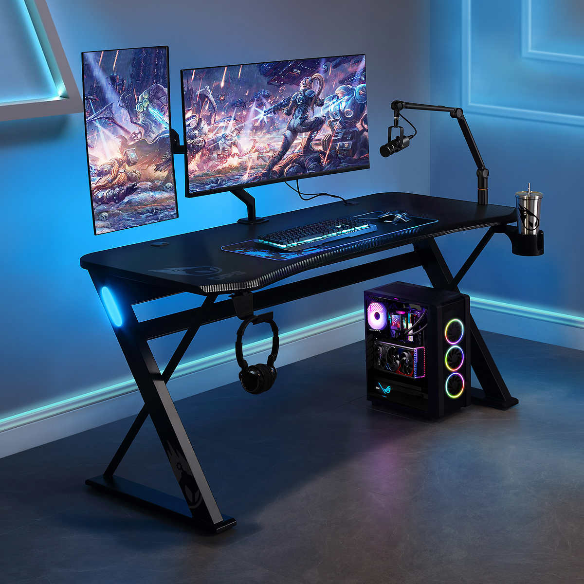 Home Office Desk LED Computer Gaming Desk Extra Long Double Desk