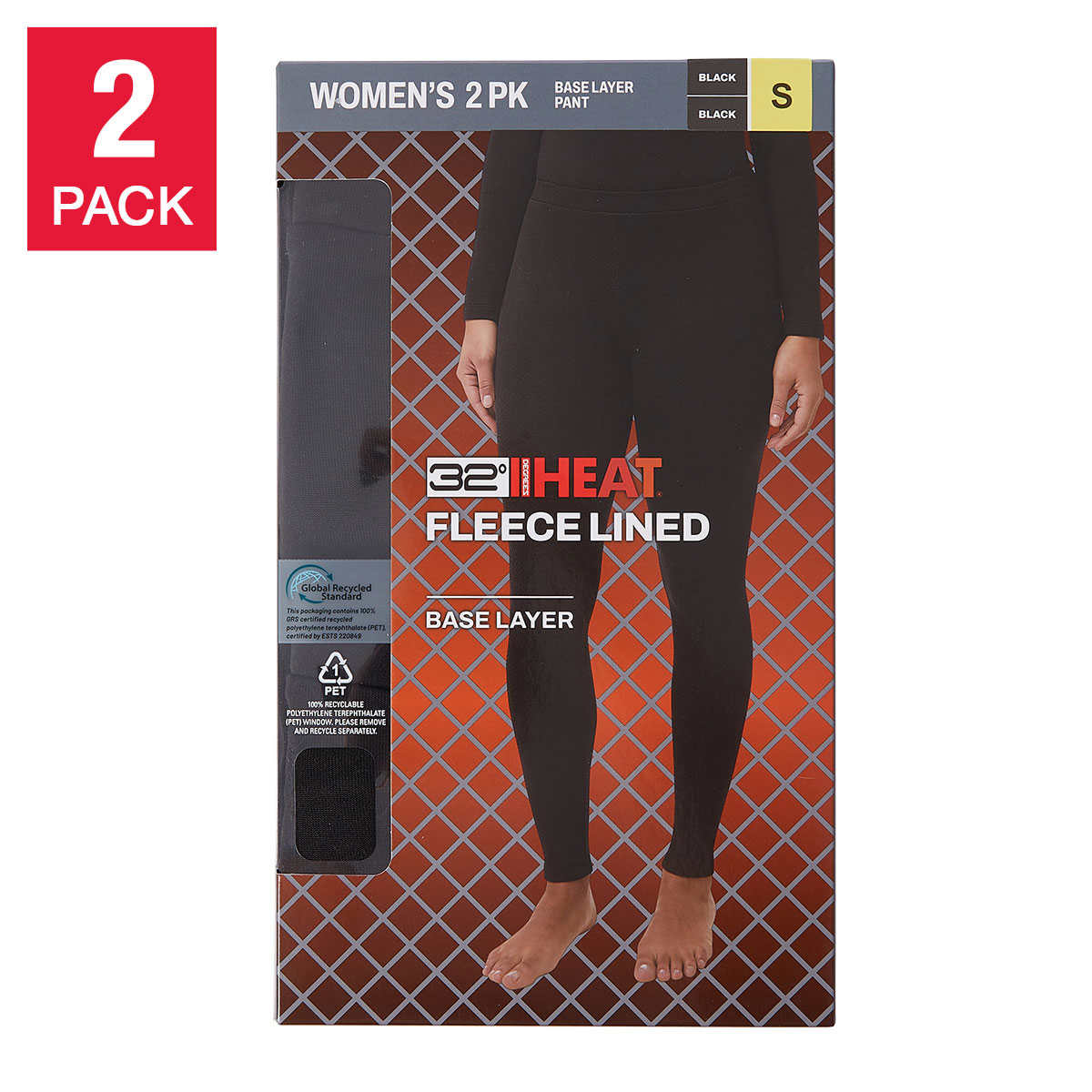 32 Degrees Heat Ladies' Fleece Lined Base Layer Pant, 2-pack