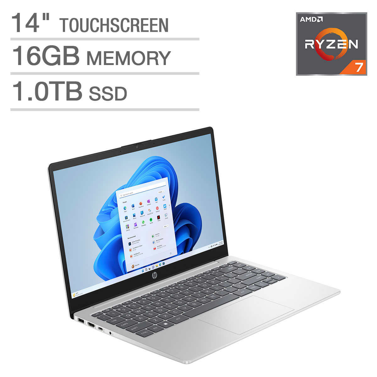 HP 14 Touchscreen Laptop - AMD Ryzen 7 5700U - Windows 11 - Black