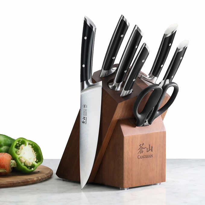 Premium 8-Piece German High Carbon Stainless Steel Kitchen Knives Set with  Rubber Wood Block, Professional Double Forged Full Tang Chef Knife Set
