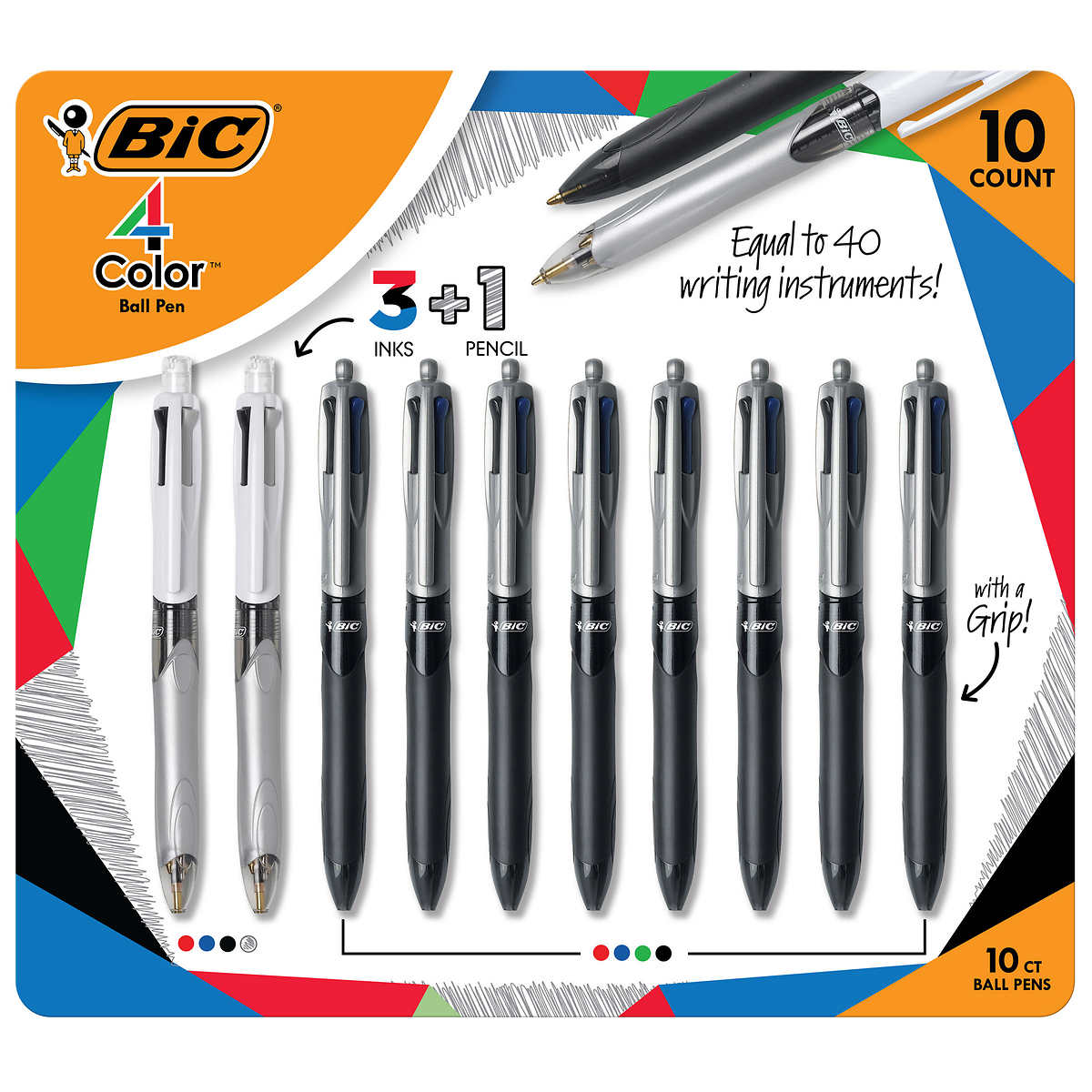 BIC 4-Color Mini Ball Pens, 1.0 mm, Assorted Colors, Pack of 2 