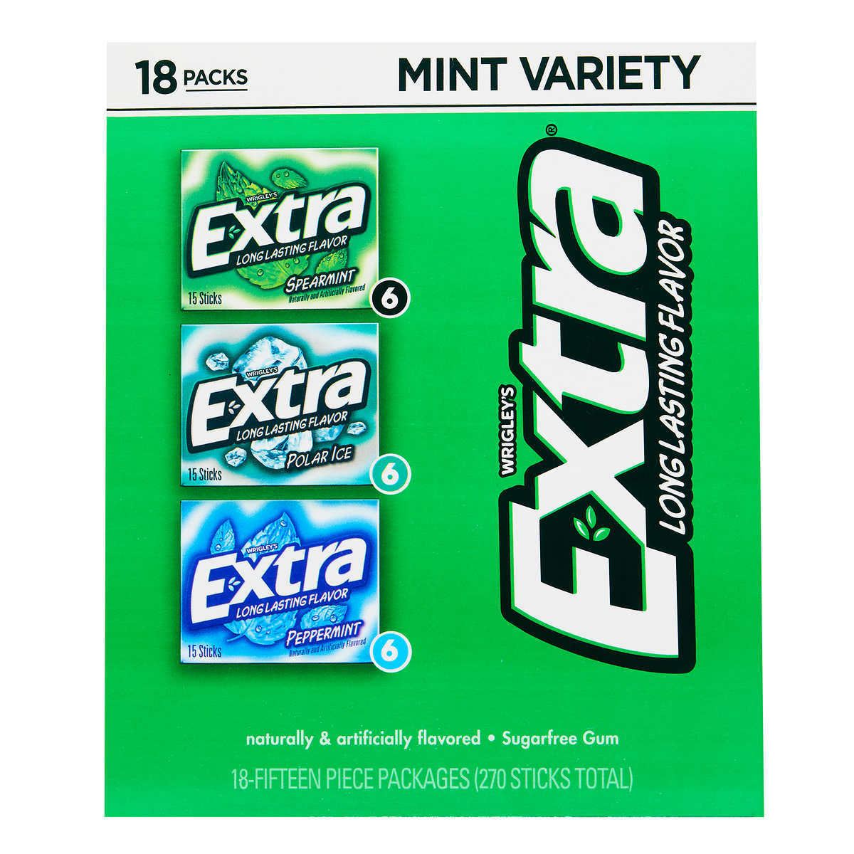 Extra Long Lasting Flavour Peppermint Sugarfree Gum - 15 Sticks - 2 Pack, 2  x 40 g : : Grocery & Gourmet Foods