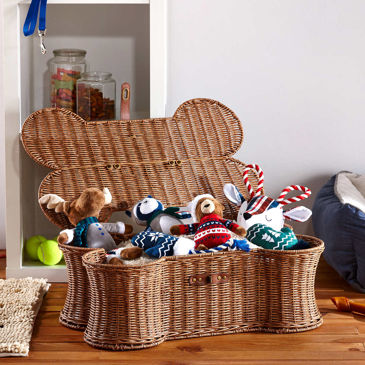 Buddy Buddy Dog Bone Basket and 6-piece Woodland Dog Toy Set