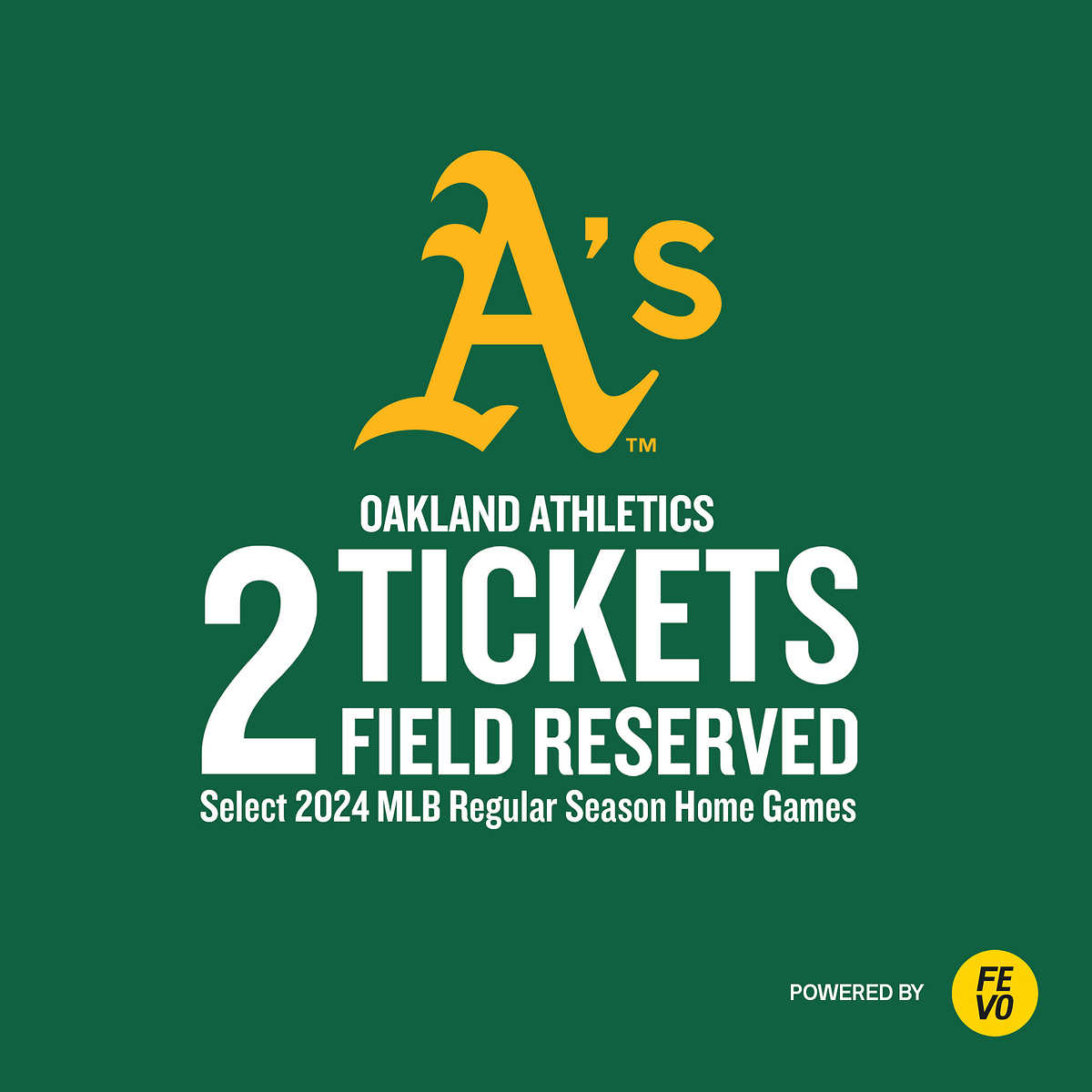 MLB - Oakland Athletics: Two Field Reserved Tickets, eVoucher