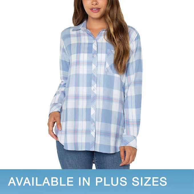 Loft Top Plus Size 16 Blue Long Sleeve Shirt 1/2 Button Blouse