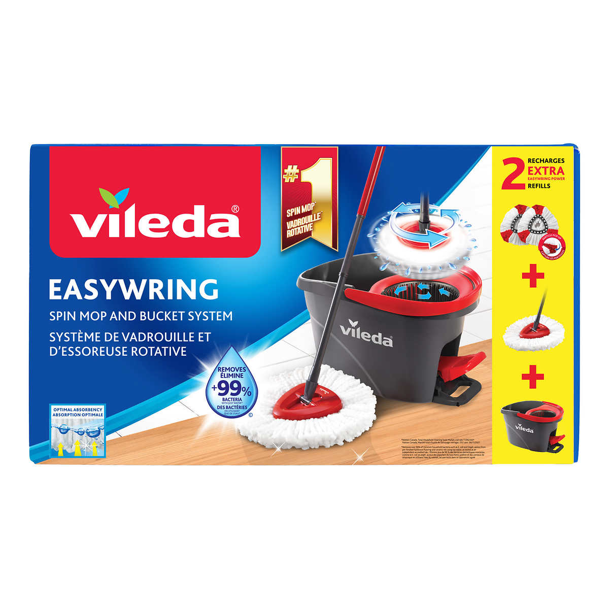 Vileda Turbo 2in1 Pedal Cleaning Set Microfiber mop and bucket Spin Wringer  eco-friendly telescopic handle removable head