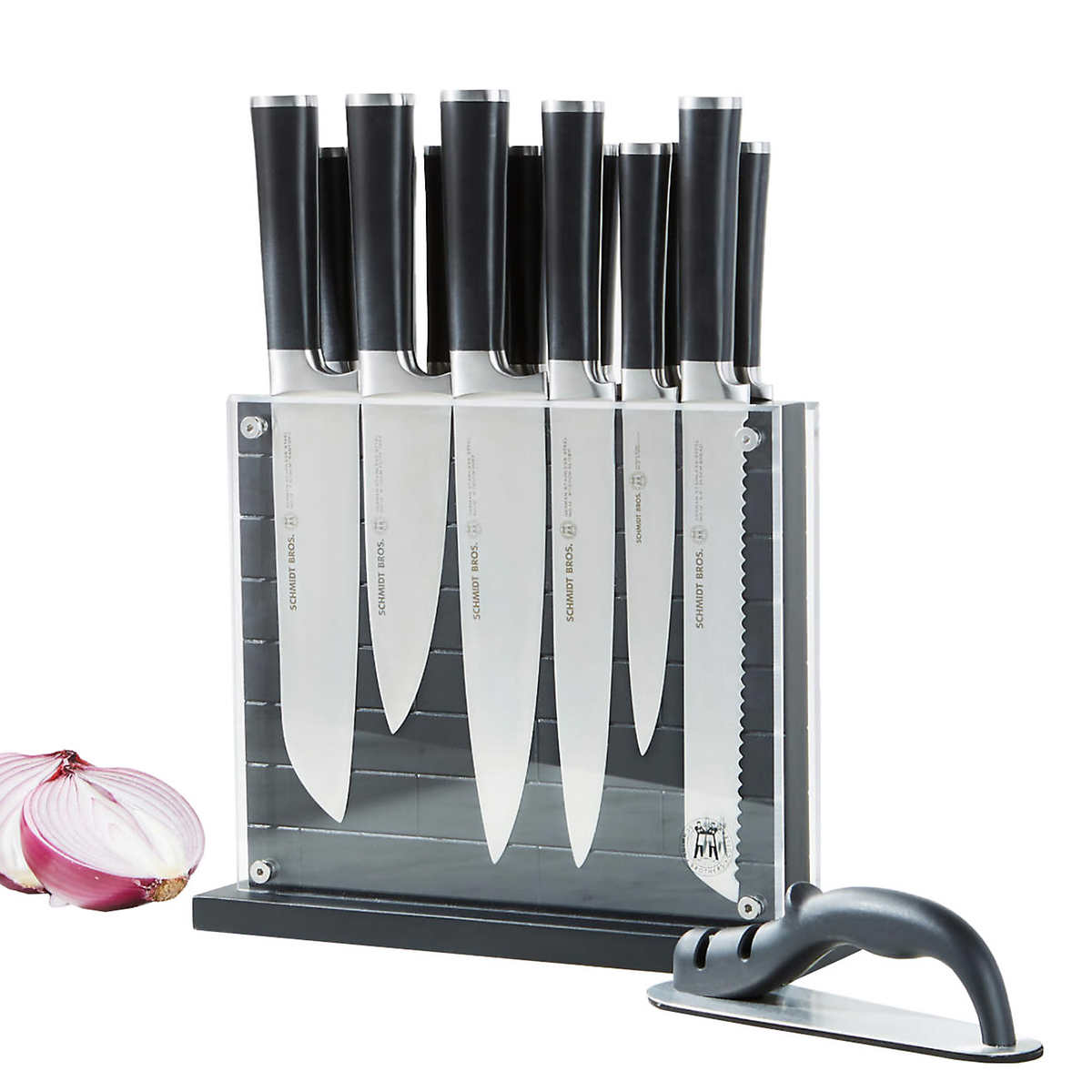 Schmidt Brothers-Cutlery Stone Series 14-Piece Kitchen Knife Set,  High-Carbon German Stainless Steel Cutlery, Two-stage Knife Sharpener and  Clear