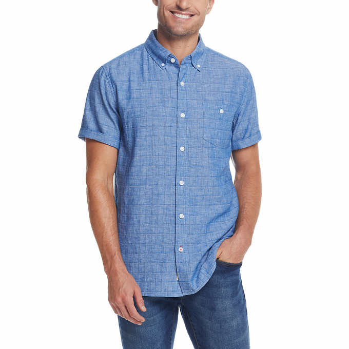 Weatherproof Vintage Men's Cotton/Linen Short Sleeve Woven Shirt