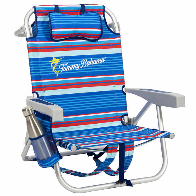 2-Pack Tommy Bahama Beach Chair Lay Flat, Reclining, Adjustable, Blue Stripe NEW
