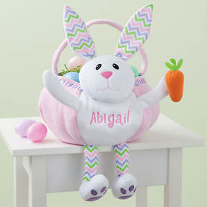 Gray Plush Bunny Easter Basket