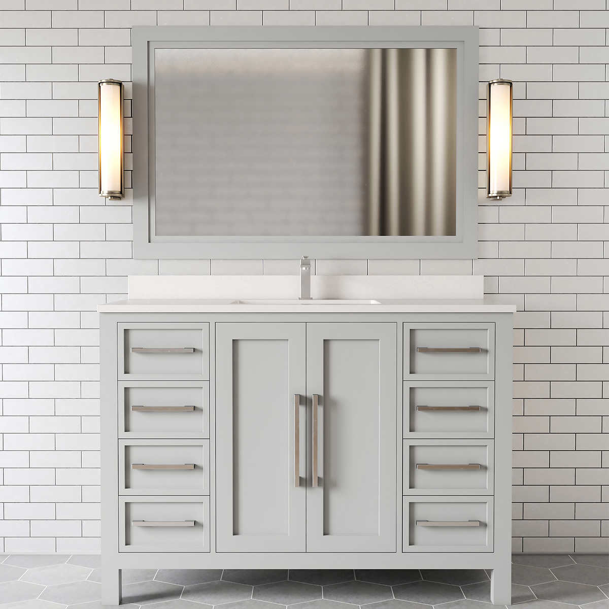 Acadian 48 In Single Vanity With 44 In X 31 5 In Wood Framed Mirror