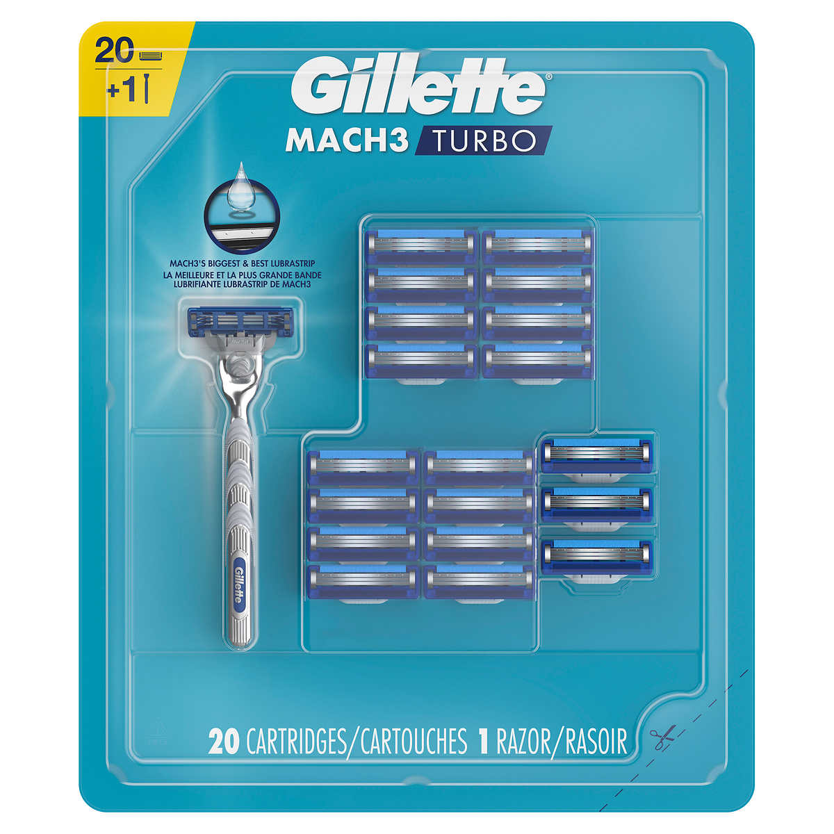 Gillette Mach3 Turbo Men's Razor Blades, Handle + 20 Refills