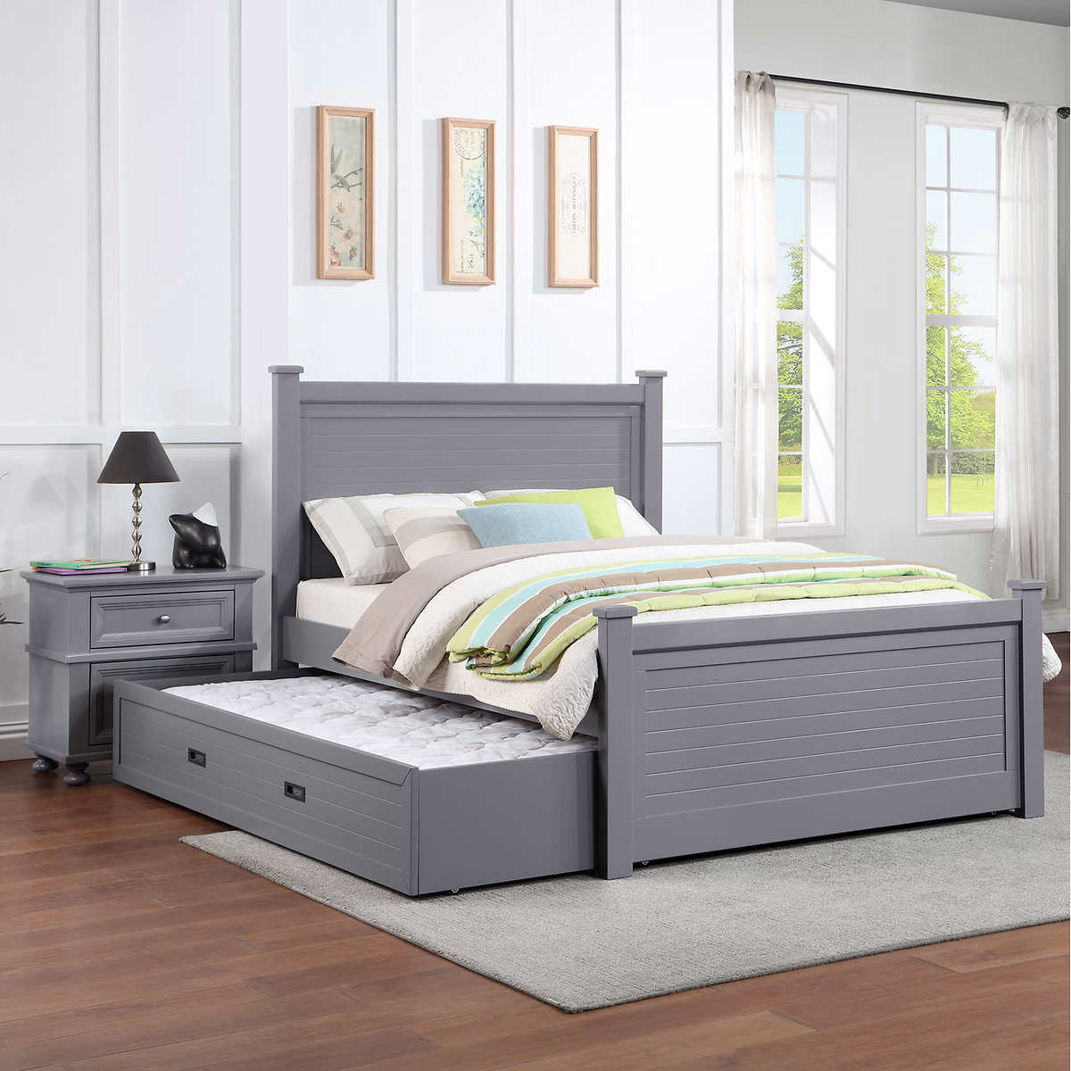 Aiden Double Trundle Bed With Nightstand Costco