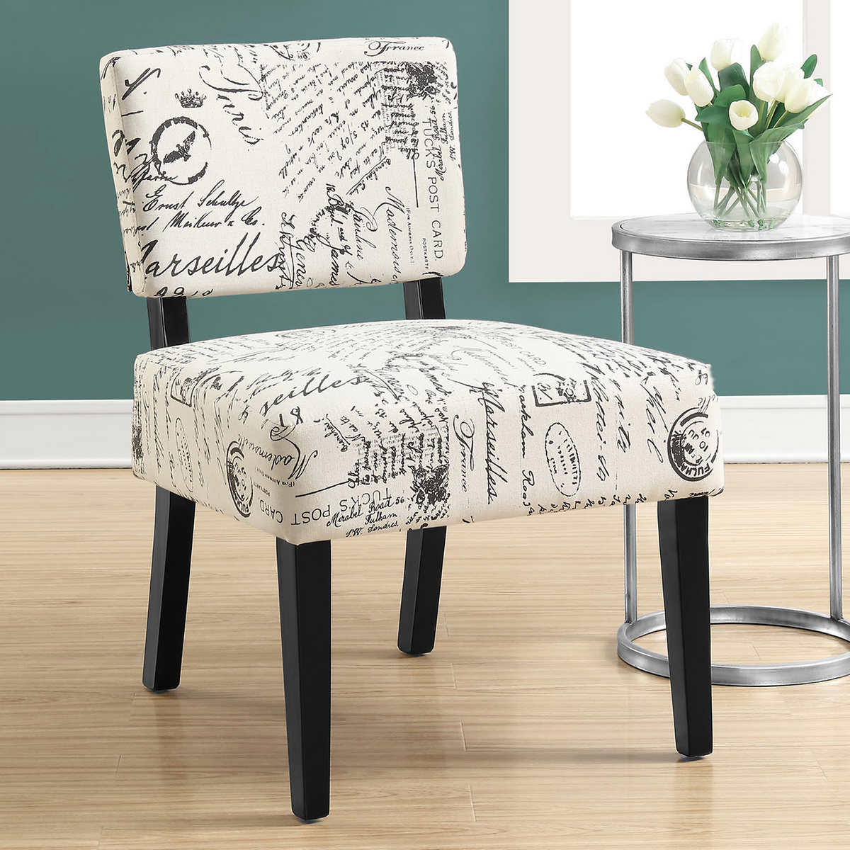 Arlo Contemporary Accent Chair In Vintage French Script Fabric