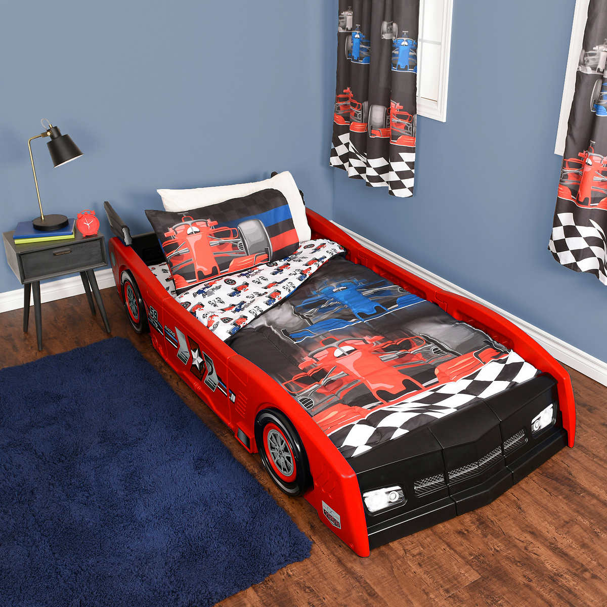 6 Piece Twin Race Car Bedding Set With Window Curtains Costco