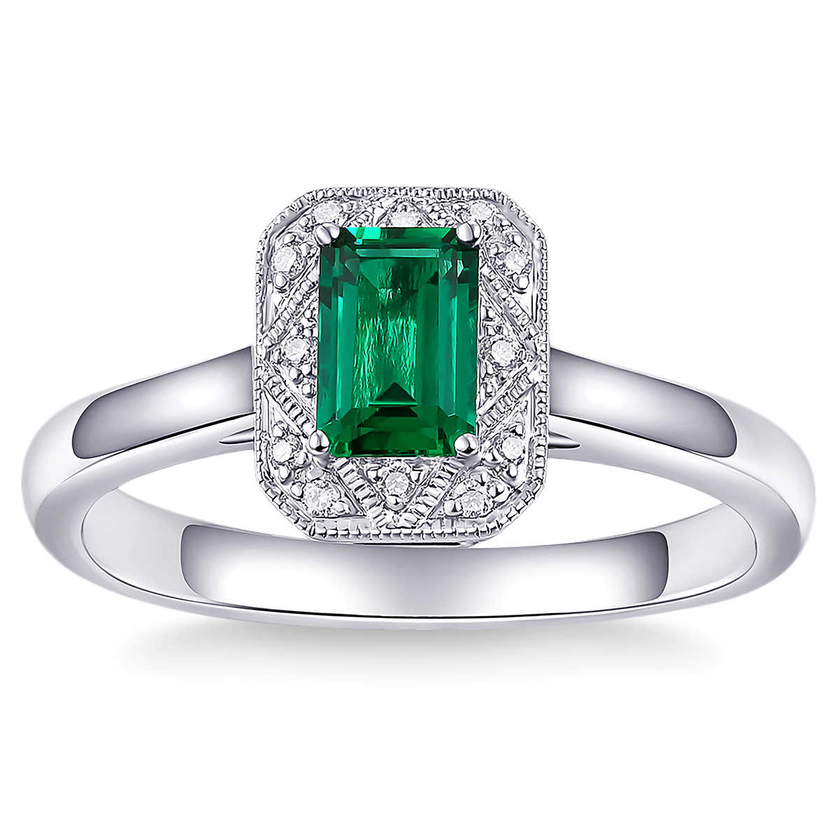 Octagon Cut Lab Created Emerald and Diamond Ring (0.05 ctw) | Costco