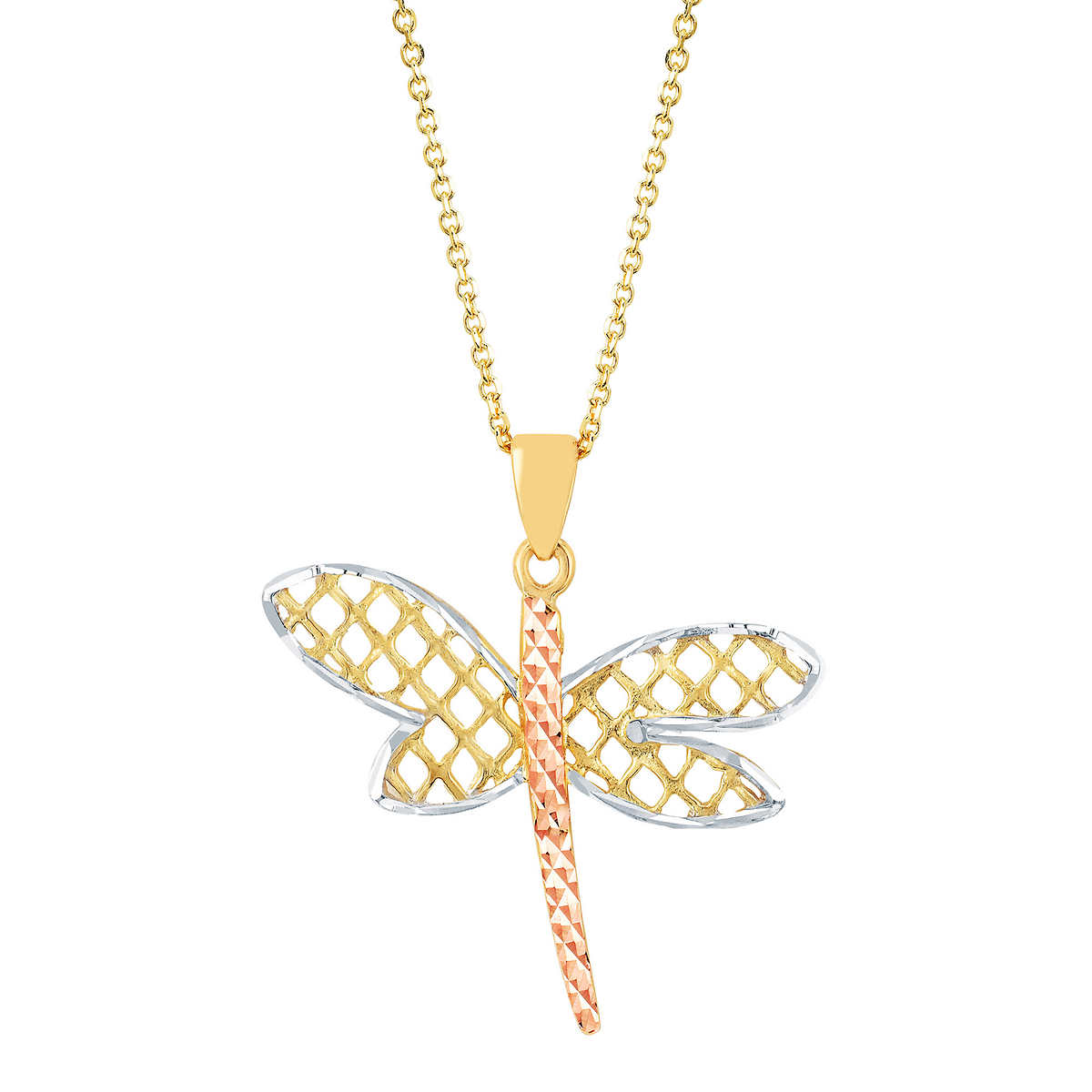 Diamond Cut Dragonfly Pendant in Tri-colour Gold | Costco