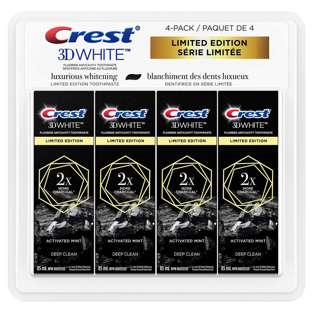 Crest 3D White Charcoal Teeth Whitening Toothpaste, 4 x 85 mL | Costco