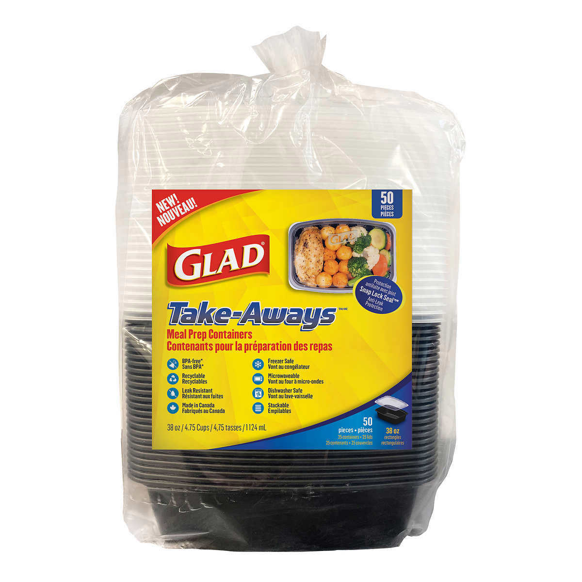 Glad Take-Aways 38-oz rectangular food containers pack of 25 offer at Costco