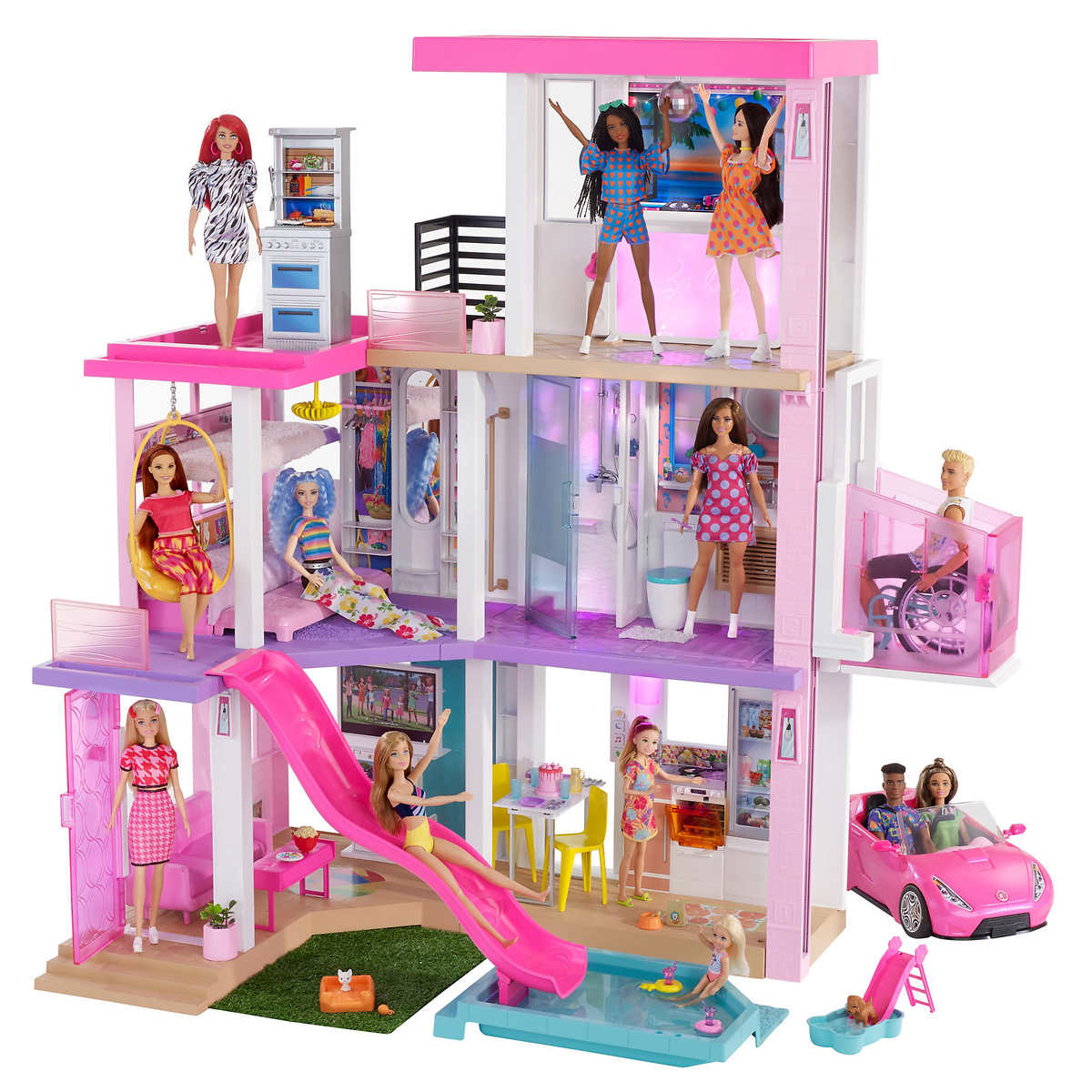 Barbie Dreamhouse Dollhouse With Pool, Slide, Elevator, Lights & Sounds + 2  Barbie Dolls