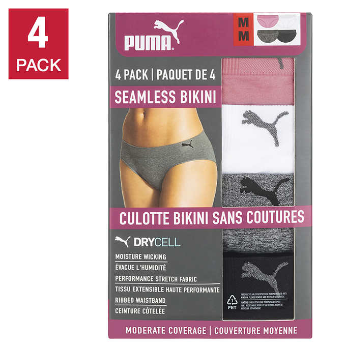Puma - Women's Seamless Bikini Underwear, 4 Pack, Small : :  Clothing, Shoes & Accessories