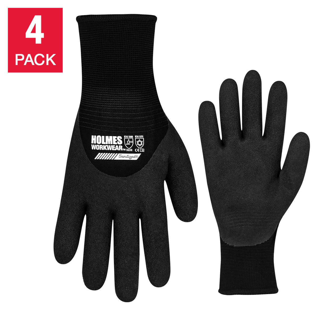 Holmes Latex Foam Gloves, 4-pack