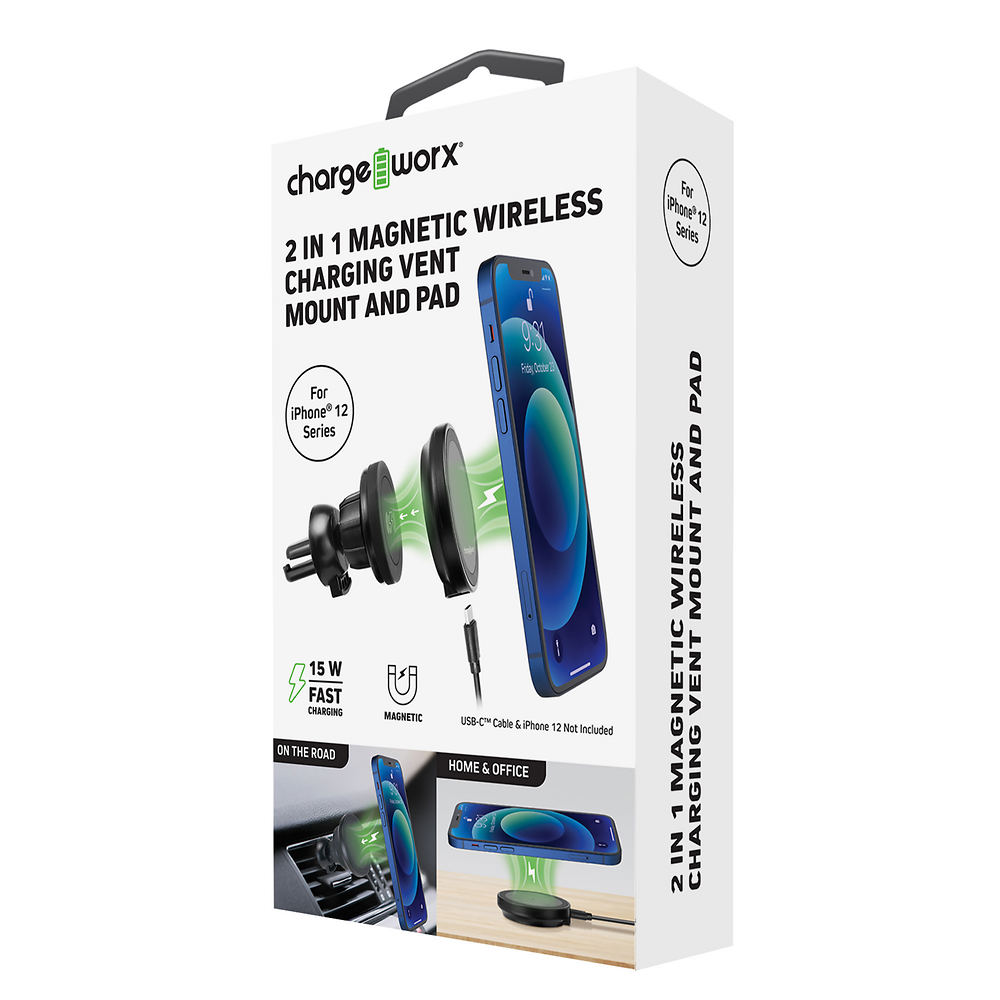 Charge Worx 2 in 1 Magnetic Wireless Charging Vent Mount and Pad