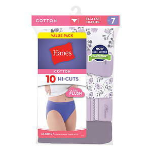 Hanes Women's 10 Pack Cotton Hi Cut Panty - Multi - : : Fashion