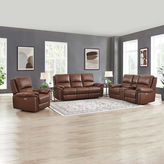 Prospera Home Harvey 3-piece Top-grain Leather Living Room Set