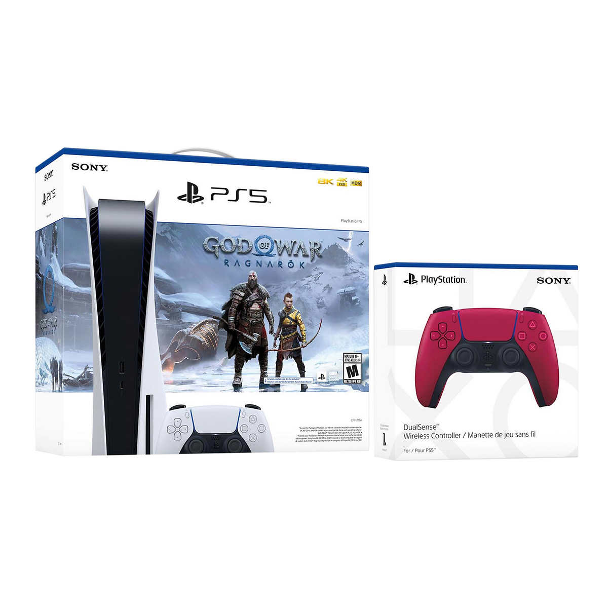 PlayStation 5 Console Red & White Controllers Bundle with God of War  Ragnarok Digital Download
