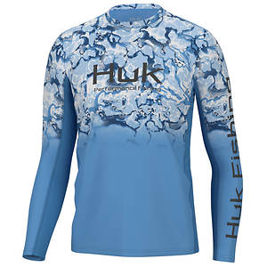 Huk Men's Icon x Inside Reef Fade Long Sleeve Shirt, Small, Azure Blue