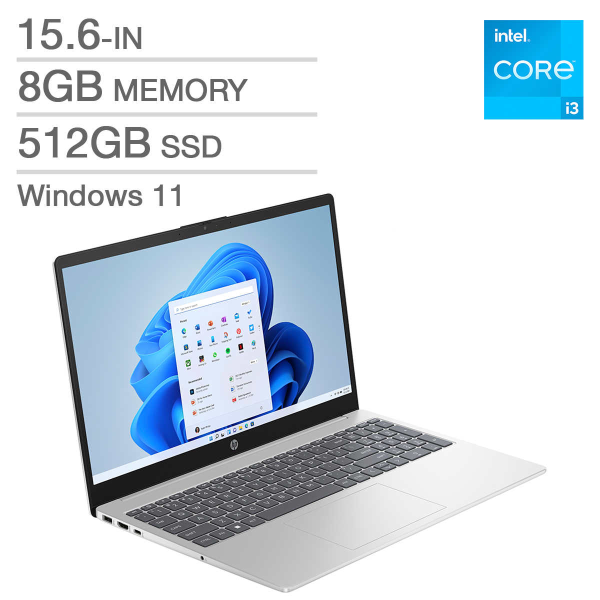 HP 15.6 in. Laptop, Intel Core i3-1315U - 8GB RAM, 512GB SSD