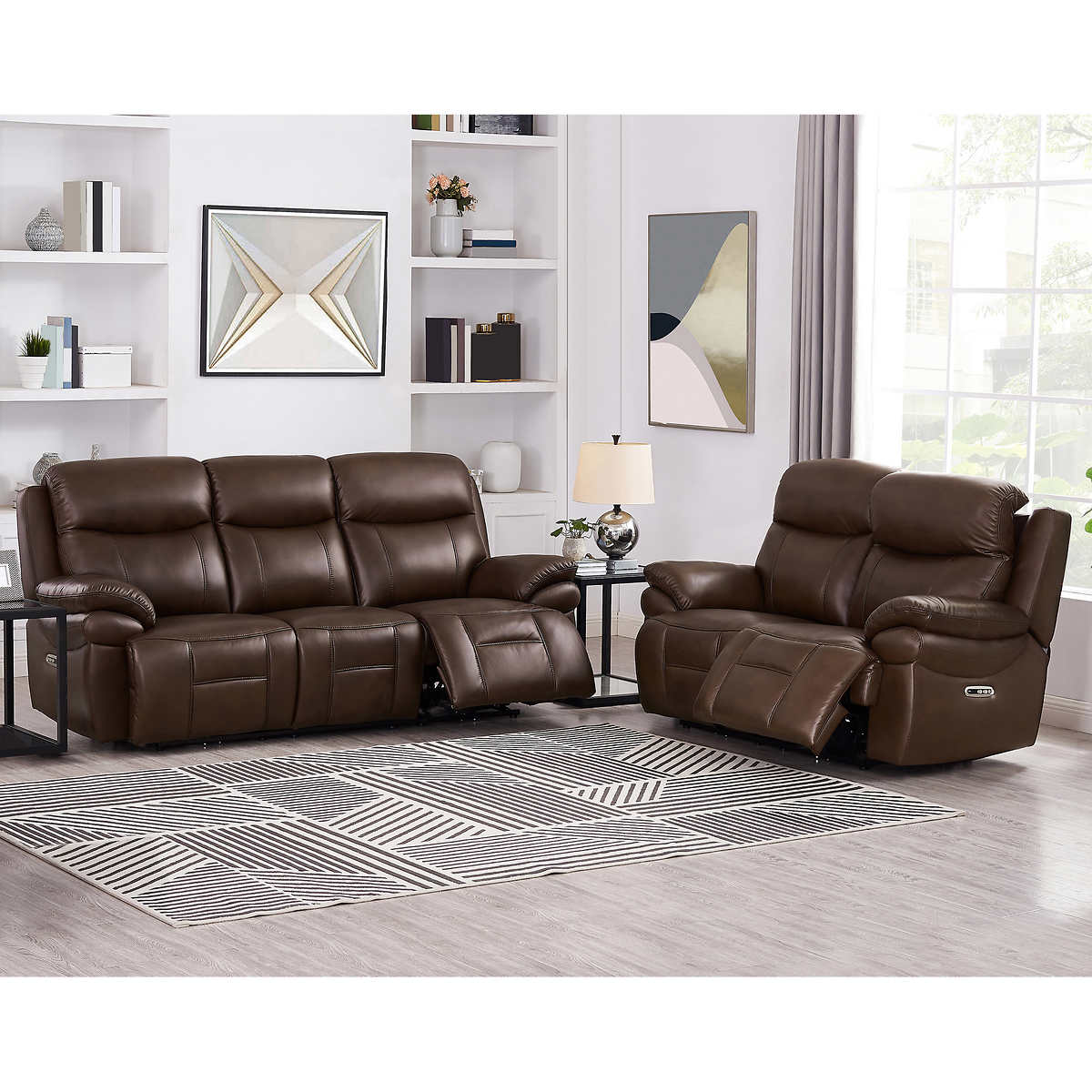 Venice Gray Leather-Match Power Reclining Sofa with Left-Facing