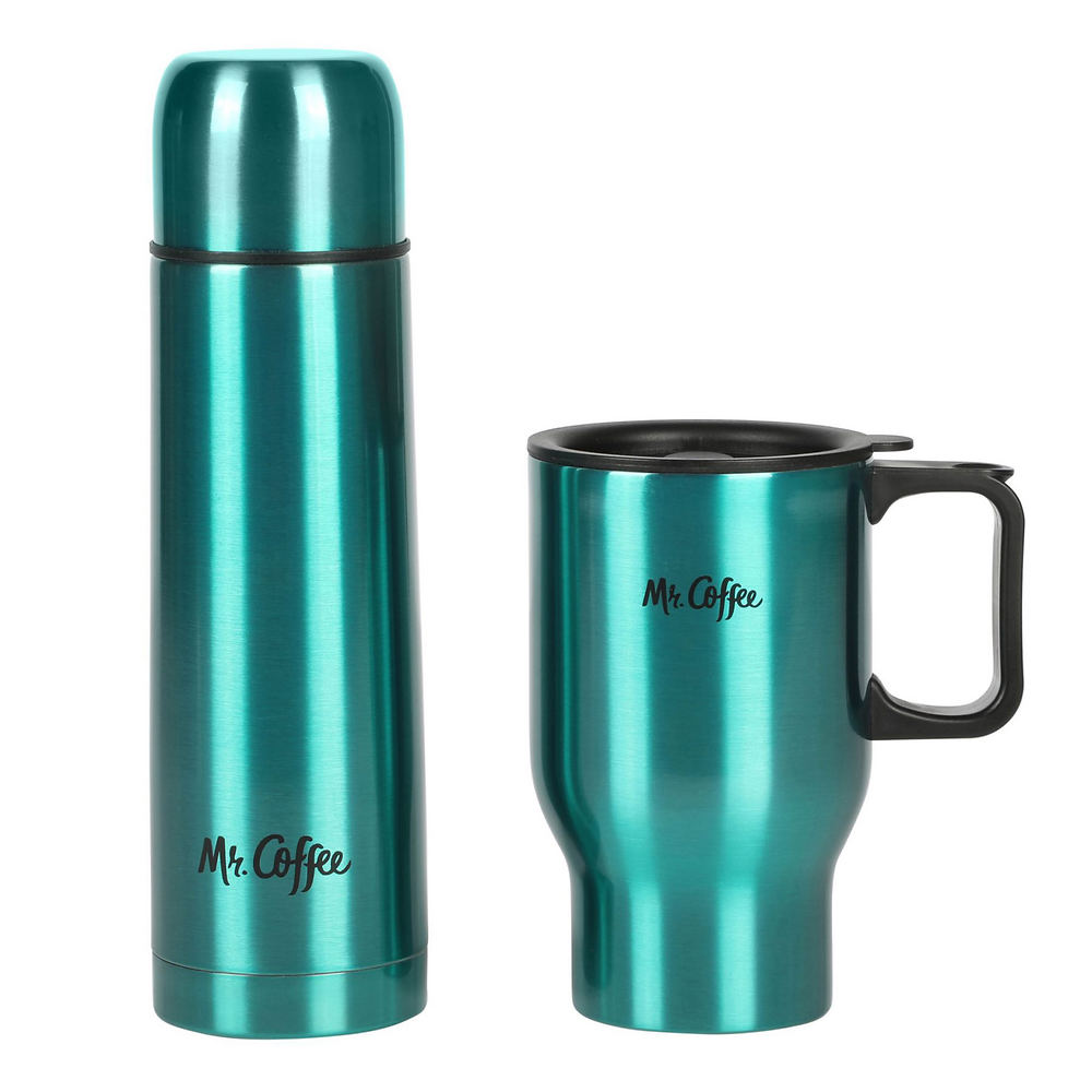 Mr Coffee Javelin 2-Piece Double Wall Thermos and Travel Mug Gift Set in Red