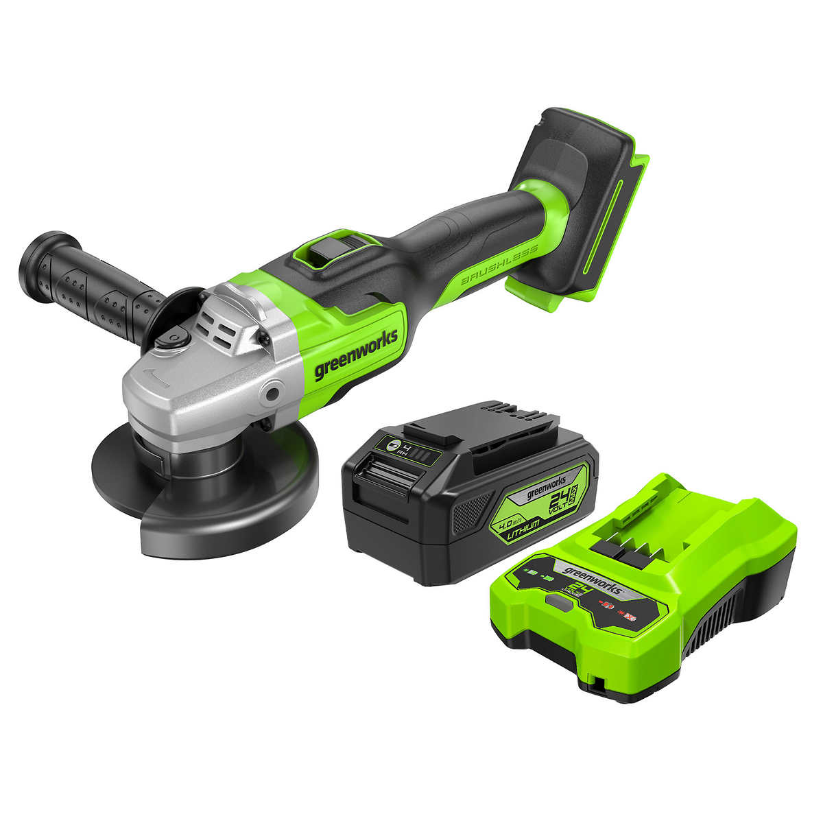 greenworkstools-24V 4.5 Cordless Battery Brushless Angle Grinder w/ 4.0Ah USB Battery & Charger