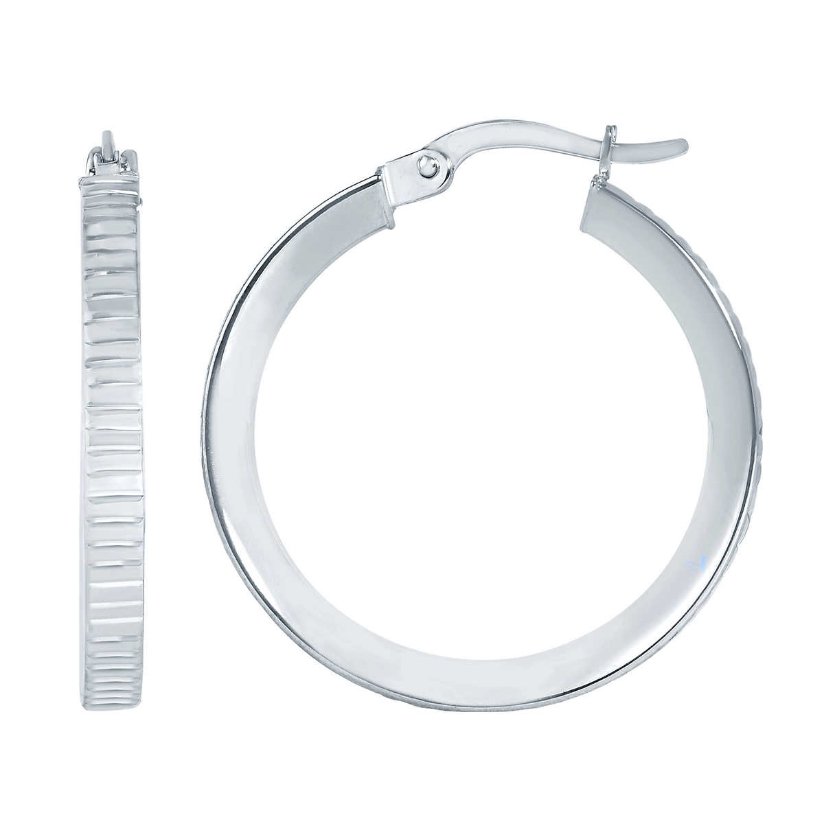 Diamond Cut and High Polish Horizontal Design Hoop Earrings in