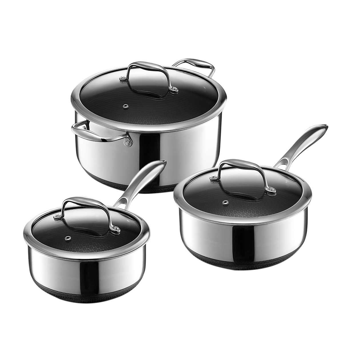 HexClad 10 Piece Hybrid Stainless Steel Cookware Set - 6 Piece Pot Set, 14  Inch Wok, 14 Inch Frying Pan with Lid, Stay Cool Handles, Dishwasher Safe