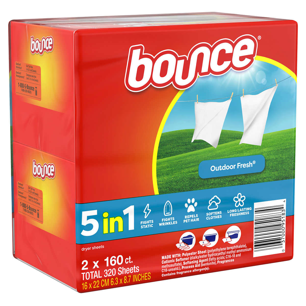 Bounce Dryer Sheets Outdoor Fresh 160 Count 2 Pack
