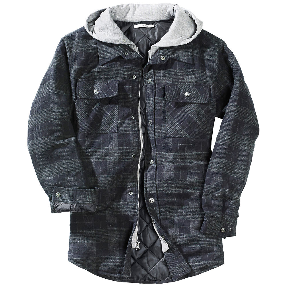 Blue Hooded Flannel Shirt Jacket for Men