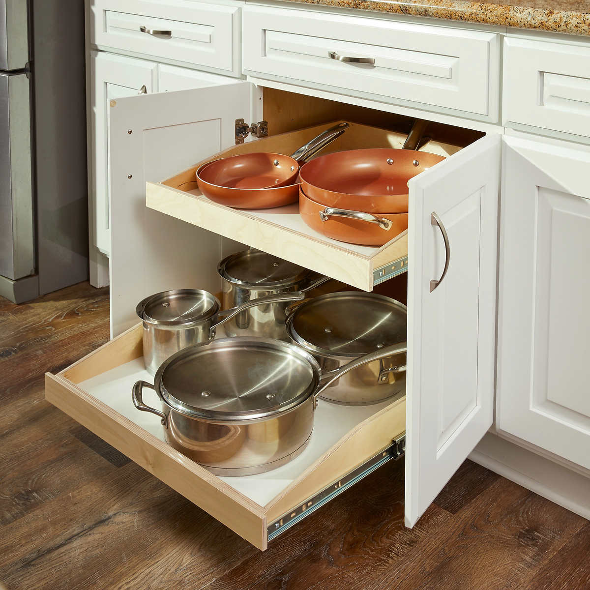 Made To Fit Slide Out Shelves For Existing Cabinets By Slide A Shelf Costco