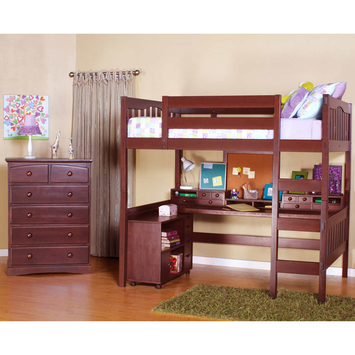 Tyler Brown Full Loft Bed With Media Cart And Chest