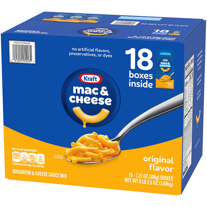 Kraft Macaroni & Cheese Dinner, 7.25 oz, 18 ct