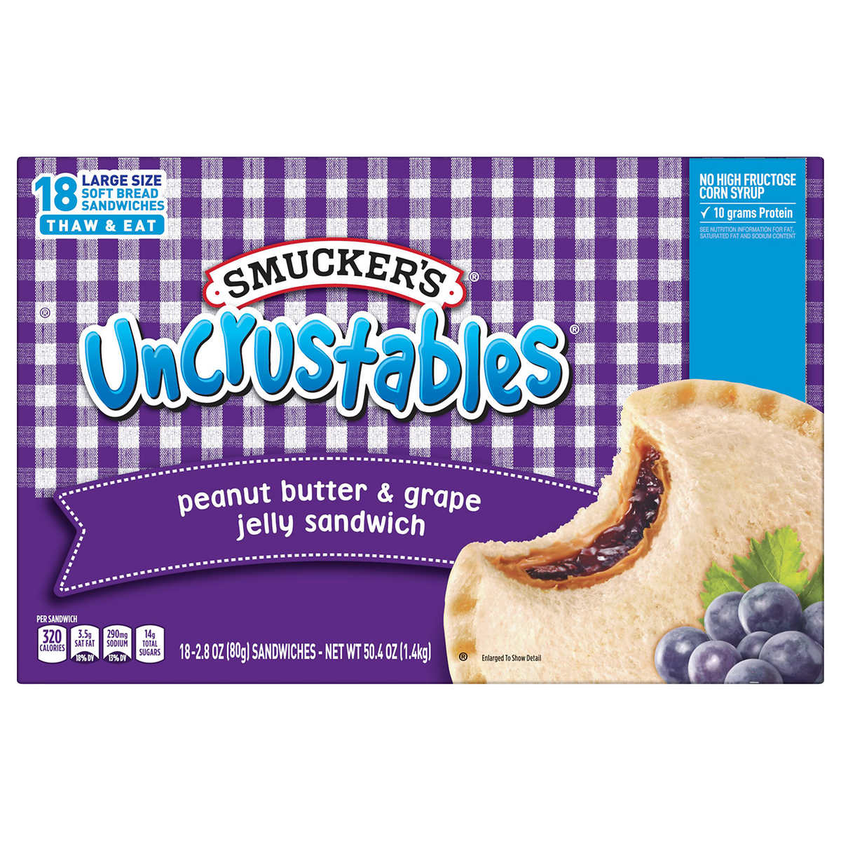 Smucker S Uncrustables Peanut Butter Grape Jelly Sandwich 18 Ct