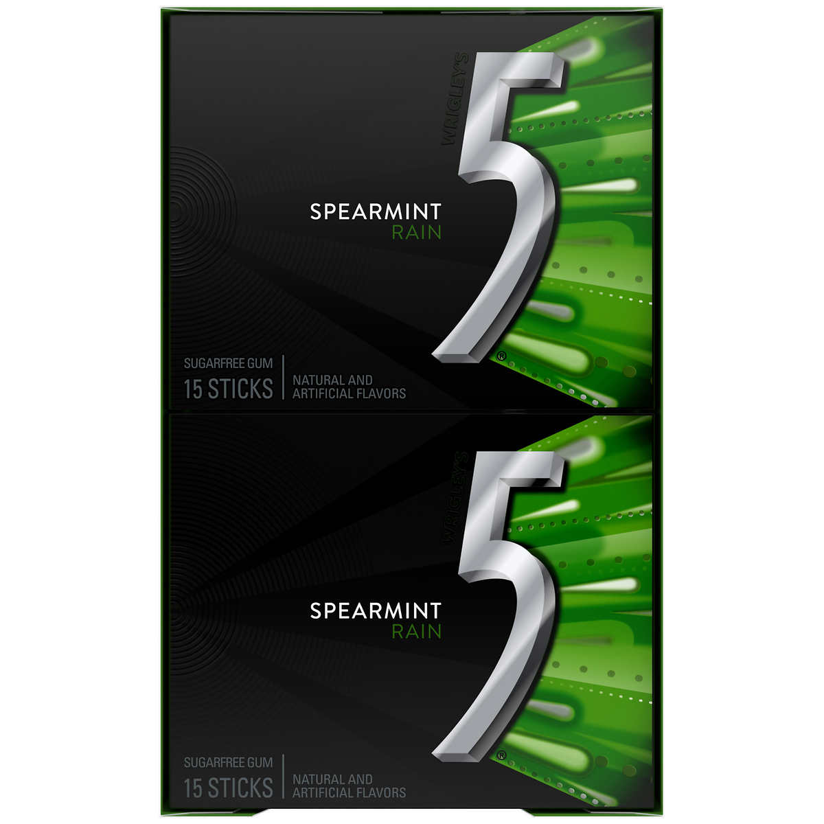 5 Gum Sugar Free Chewing Gum, Spearmint Rain, 15 Sticks, 10 ct 