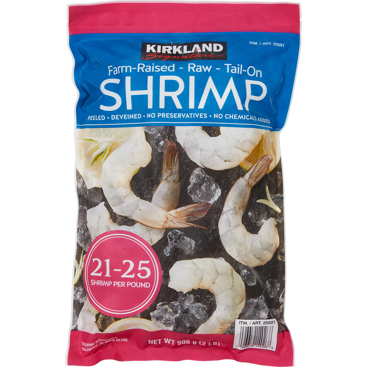 Kirkland Signature Farm Raised Raw Shrimp Tail On Peeled Deveined 21 25 Ct 2 Lbs Costco