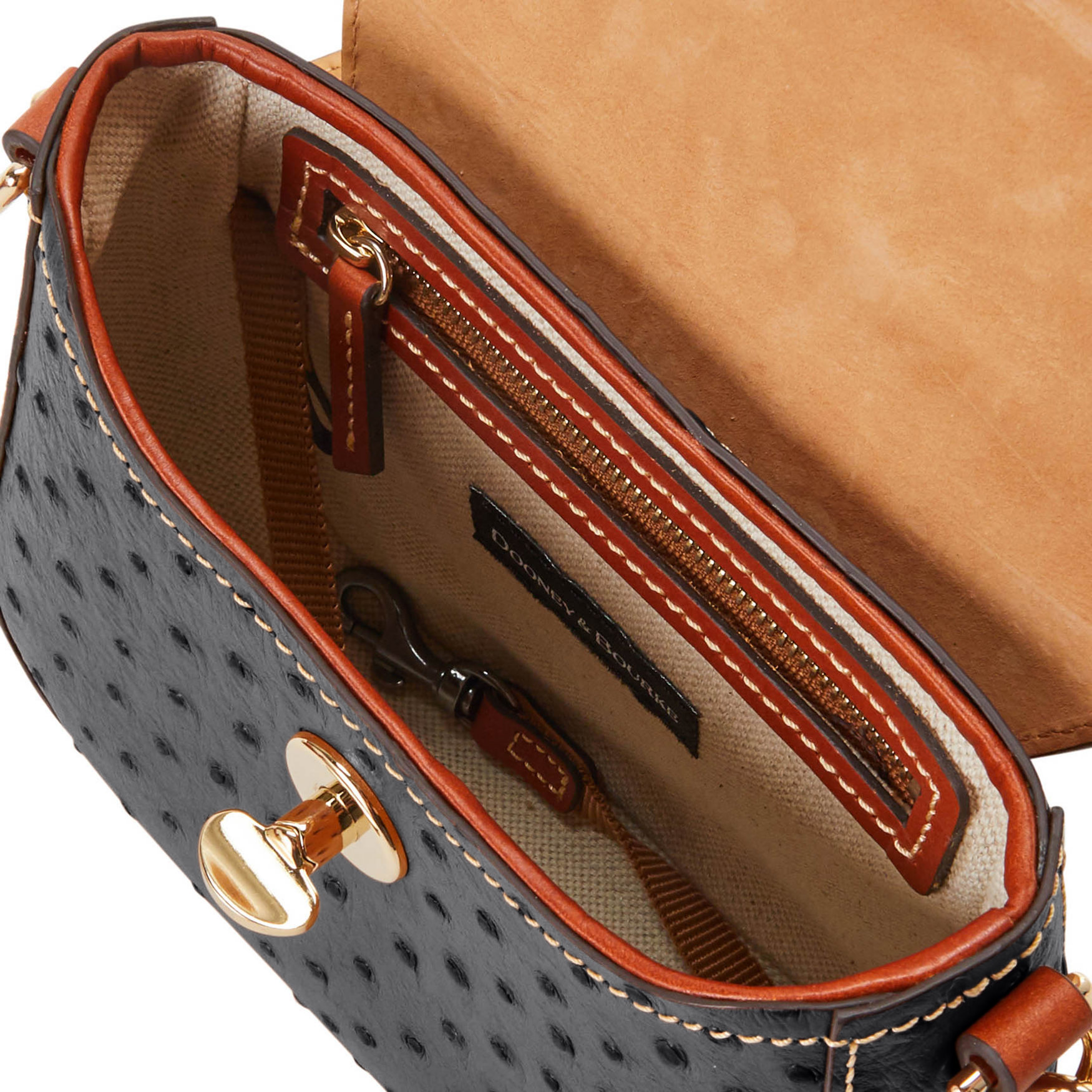 Dooney & Bourke Ostrich Turnlock Flap Saddle