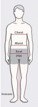 How to measure chest, natural waist, hip and inseam.