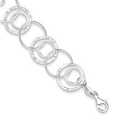 Women's Sterling Silver Polished Textured Fancy Circle Bracelet