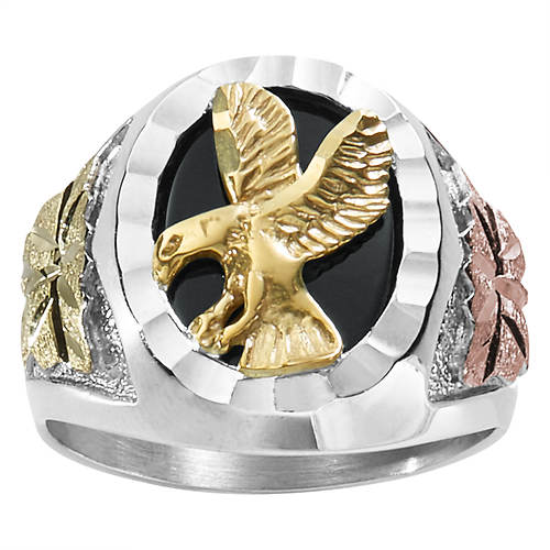 Landstroms Men's Black Hills Gold Sterling Silver/Onyx Eagle Ring ...